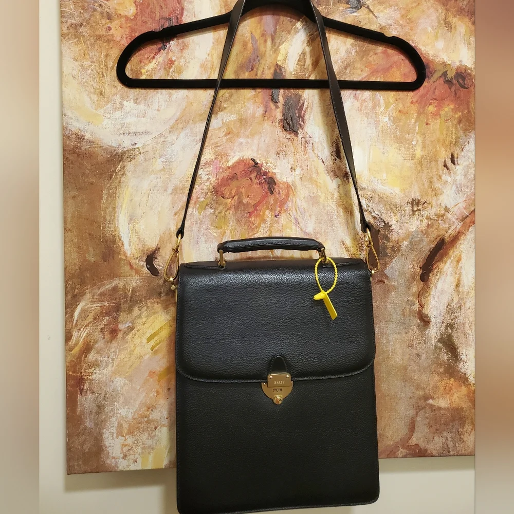 Like new Bally awesome upright briefcase or crossbody bag with terrific hardware